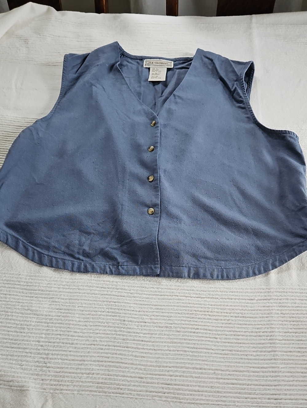 EXCHANGE Sleeveless Button-Down V-Neck Top in Dusty Blue
